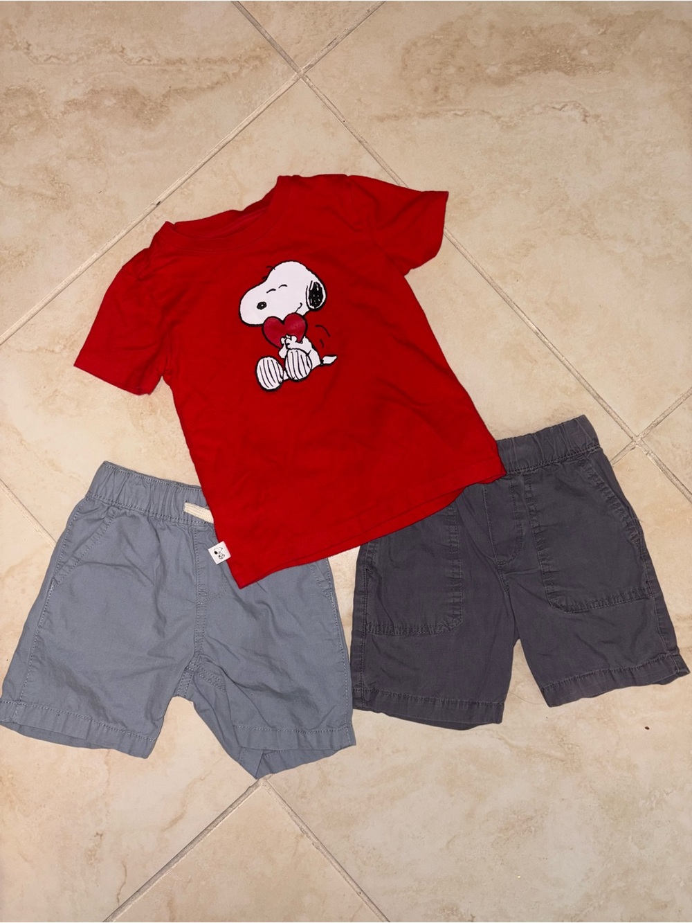 Janie and Jack Red Graphic Tee with Gray Shorts